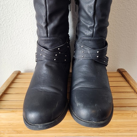 XOXO Womens Myles‎ Tall Biker Riding Boots Knee High Black Size 8M Block Heel - Picture 4 of 14